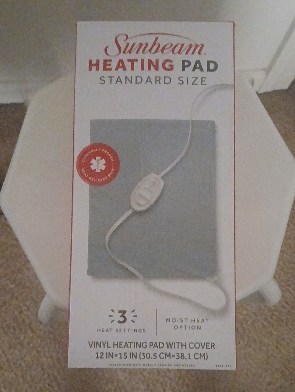 Sunbeam Heating Pad in Light Gray with White Cord